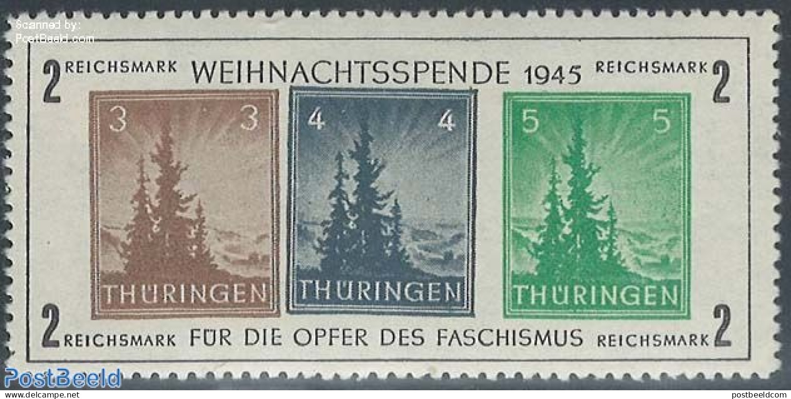 Germany, DDR 1945 Thuringen, Christmas S/s, 4Pfg Moved, With Attest Zierer, Mint NH, Religion - Christmas - Ongebruikt