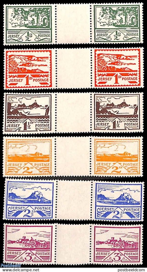 Jersey 1943 German Occupation 6v, Gutter Pairs, Mint NH, History - Nature - Various - Horses - Lighthouses & Safety At.. - Leuchttürme