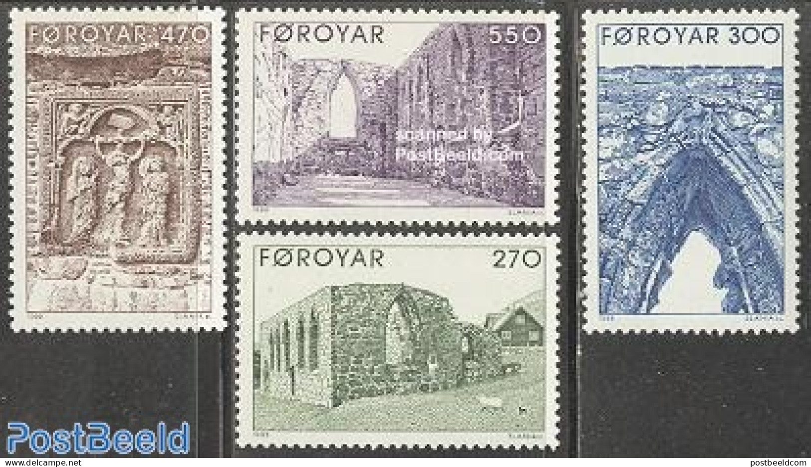 Faroe Islands 1988 Kirkjubor Cathedral 4v, Mint NH, Religion - Churches, Temples, Mosques, Synagogues - Religion - Kirchen U. Kathedralen