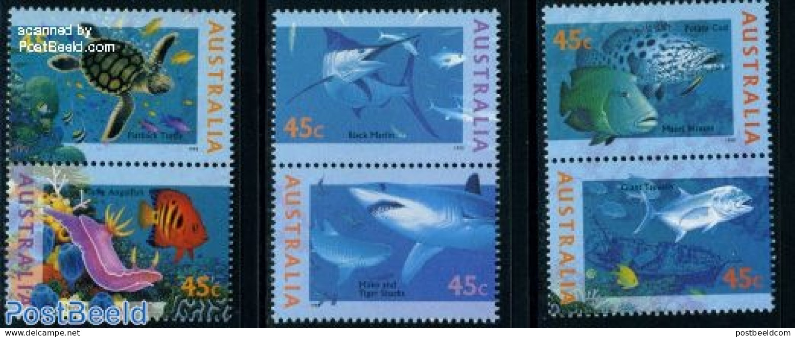Australia 1995 Underwater World 3x2v [:], Mint NH, Nature - Fish - Reptiles - Turtles - Sharks - Nuevos