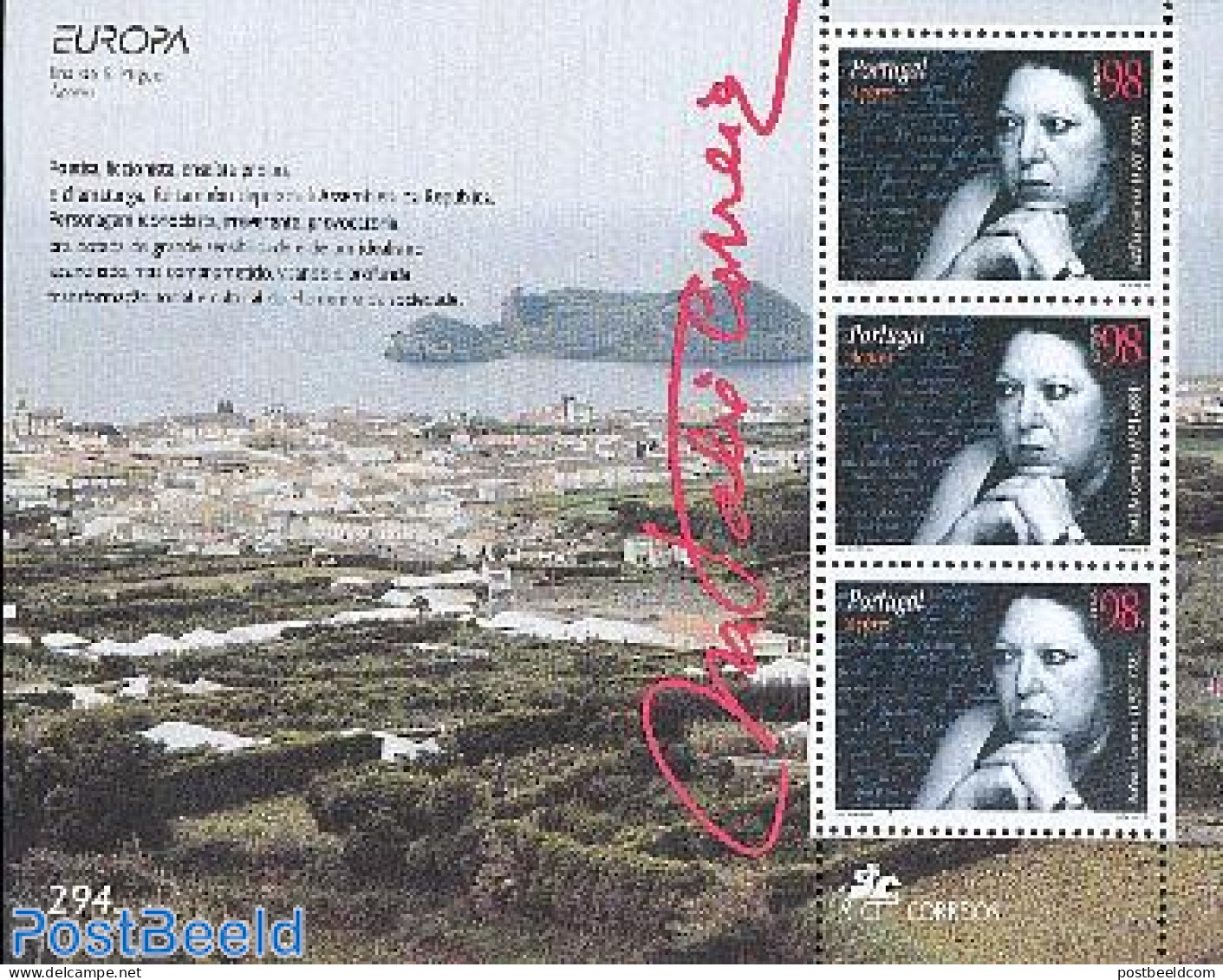 Azores 1996 Europa, Natalia Correia S/s, Mint NH, History - Europa (cept) - Women - Art - Authors - Handwriting And Au.. - Unclassified