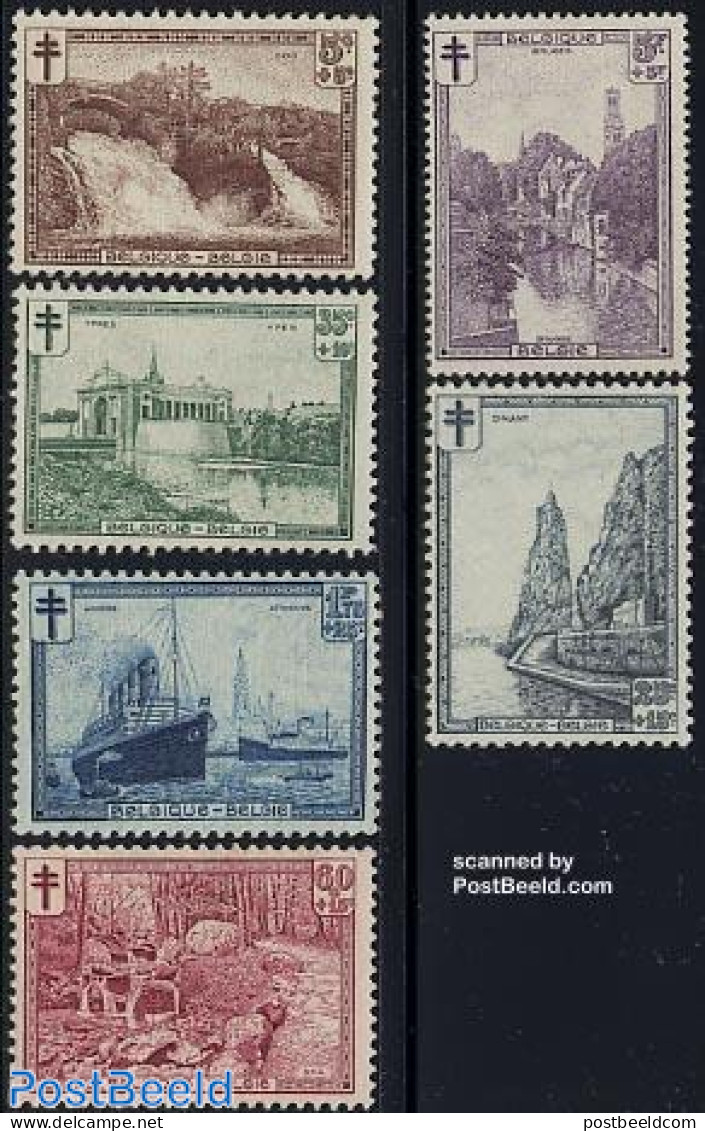 Belgium 1929 Anti Tuberculosis 6v, Mint NH, Health - Transport - Various - Anti Tuberculosis - Ships And Boats - Tourism - Ungebraucht