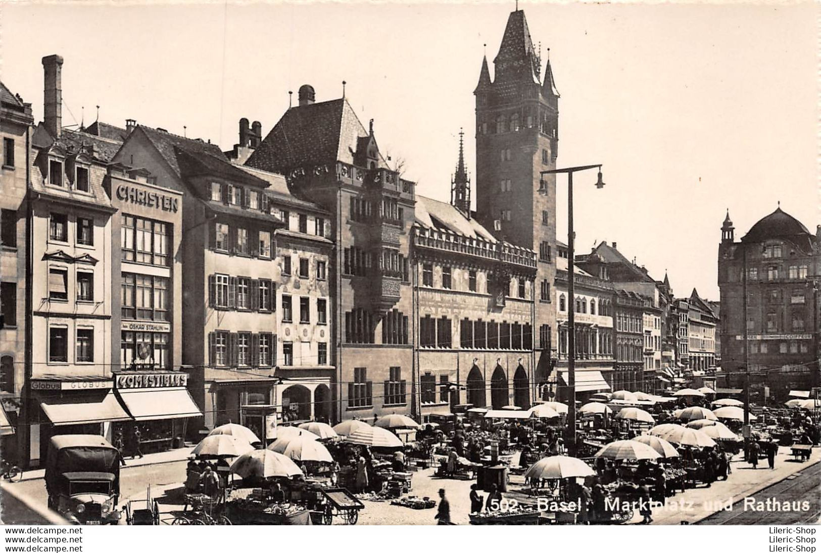 AK ± 1950►BASEL : Schönes Anblick Auf Die Markplatz Mit Alter LKW ▬ Photo U. Verlag Gebr. Frey, Basel - Autres & Non Classés