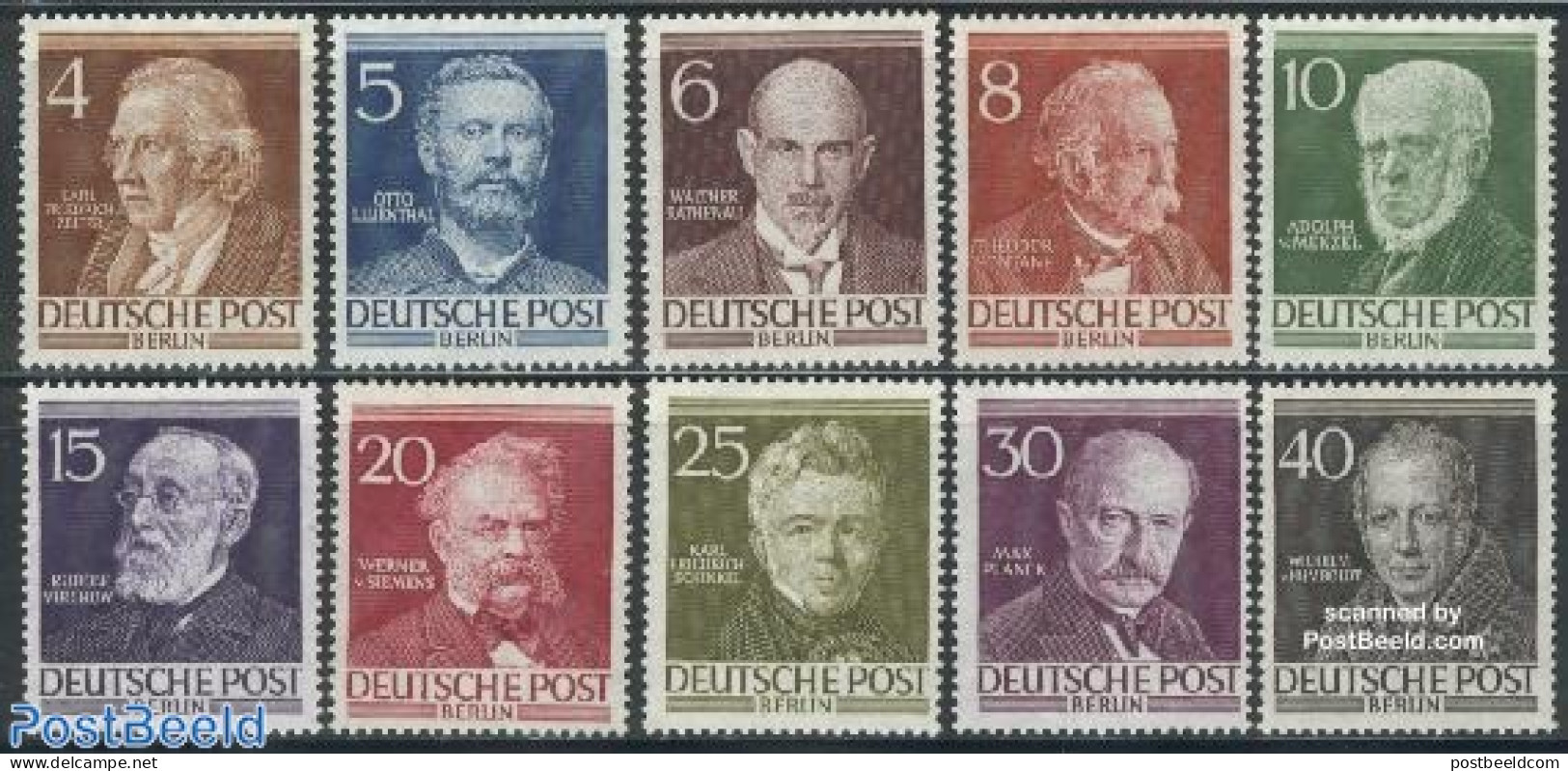 Germany, Berlin 1952 Famous Persons 10v, Mint NH, Health - History - Performance Art - Science - Transport - Various -.. - Neufs