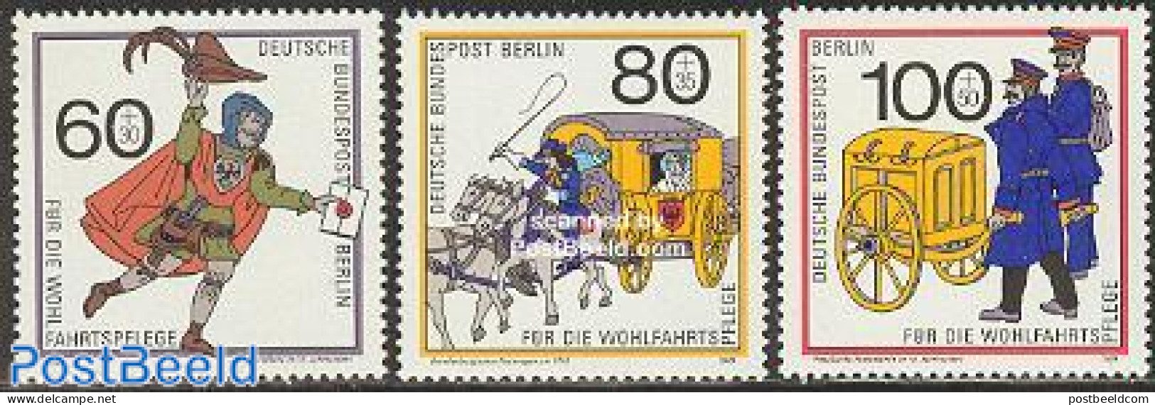 Germany, Berlin 1989 Welfare 3v, Mint NH, Nature - Transport - Horses - Post - Coaches - Nuovi