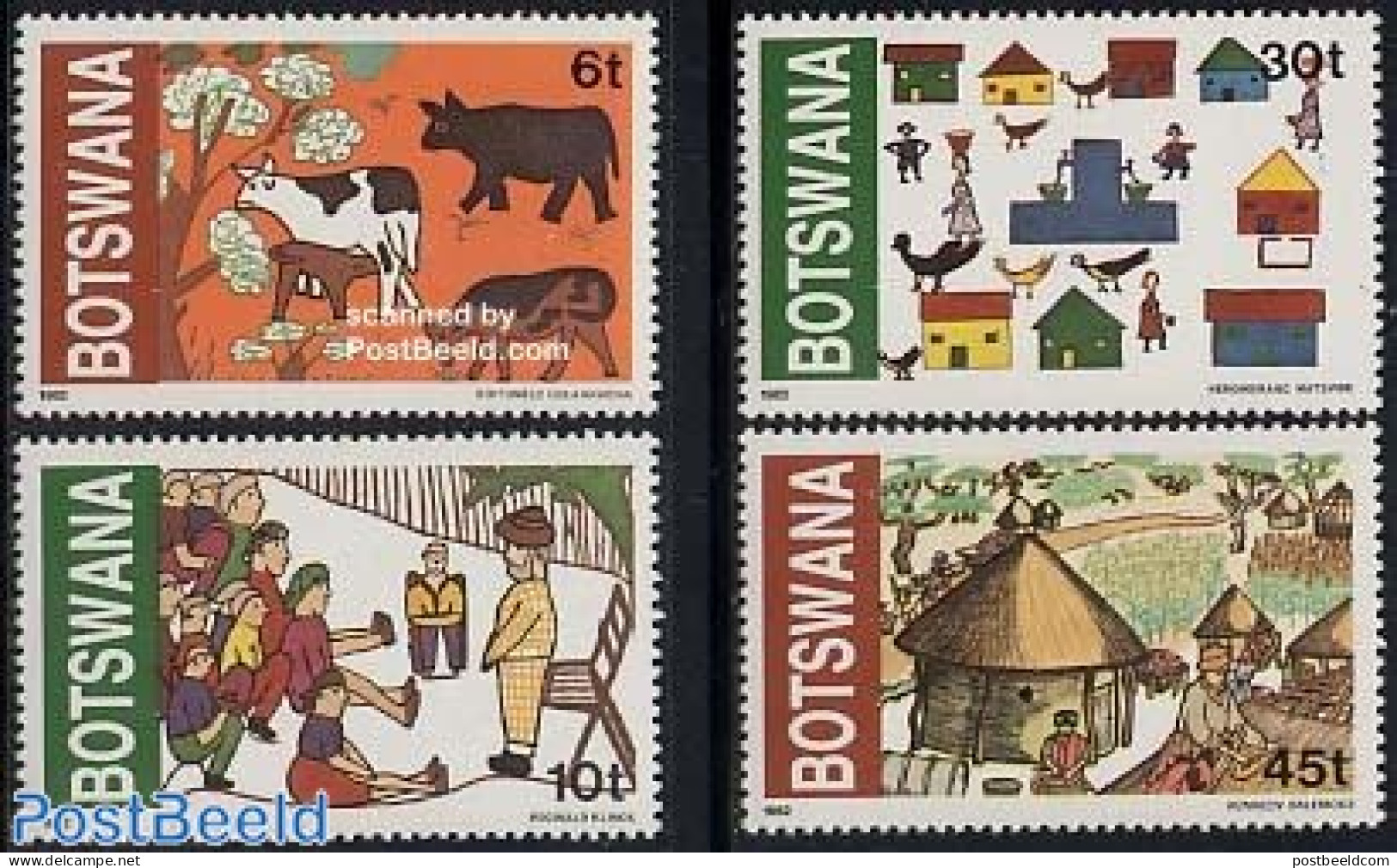 Botswana 1982 Children Drawings 4v, Mint NH, Nature - Cattle - Art - Children Drawings - Botswana (1966-...)