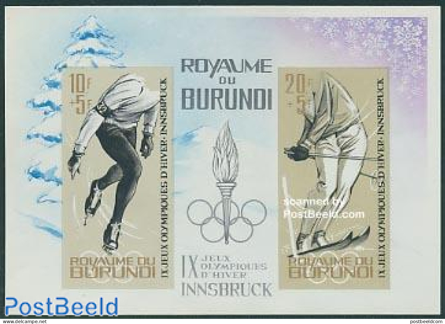Burundi 1964 Olympic Winter Games S/s Imperforated, Mint NH, Sport - Olympic Winter Games - Skating - Skiing - Ski