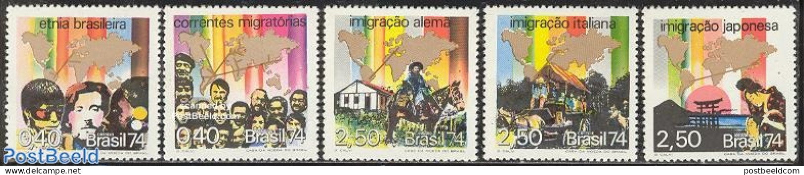 Brazil 1974 Migration History 5v, Mint NH, History - Nature - Various - Horses - Maps - Unused Stamps