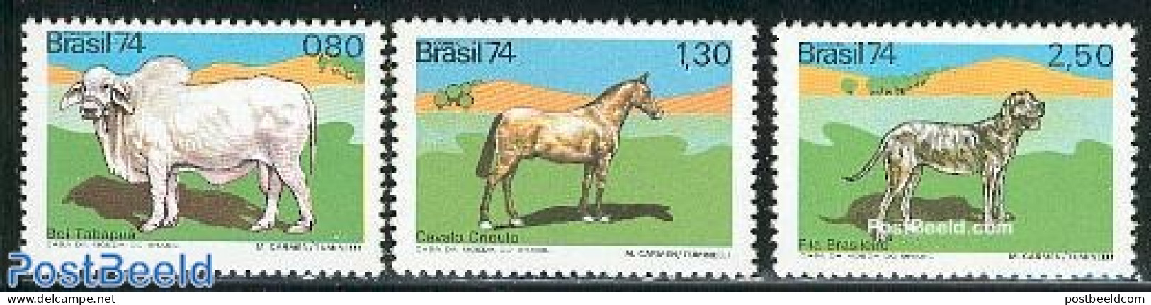 Brazil 1974 Domestic Animals 3v, Mint NH, Nature - Animals (others & Mixed) - Cattle - Dogs - Horses - Ongebruikt