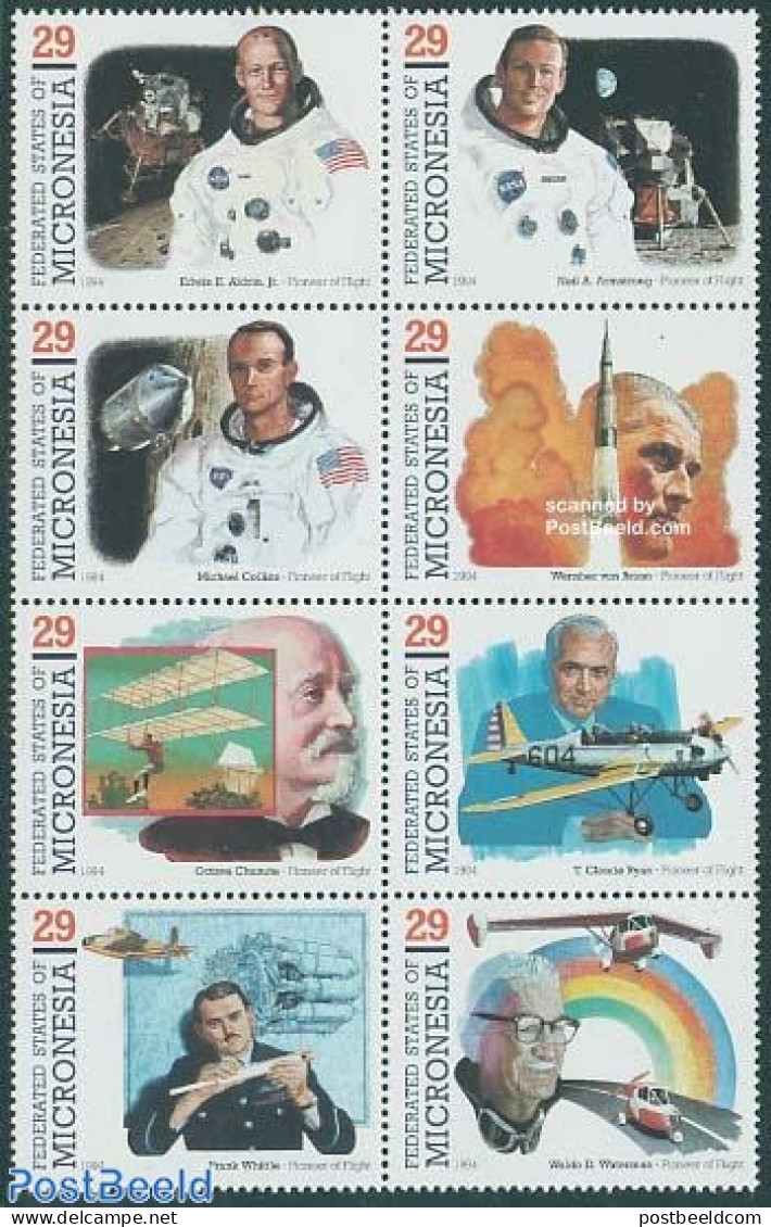 Micronesia 1994 Air & Space Pioneers 8v [+++], Mint NH, Transport - Aircraft & Aviation - Space Exploration - Vliegtuigen