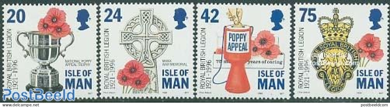 Isle Of Man 1996 Royal British Legion 4v, Mint NH, History - Nature - Coat Of Arms - Militarism - Flowers & Plants - W.. - Militaria