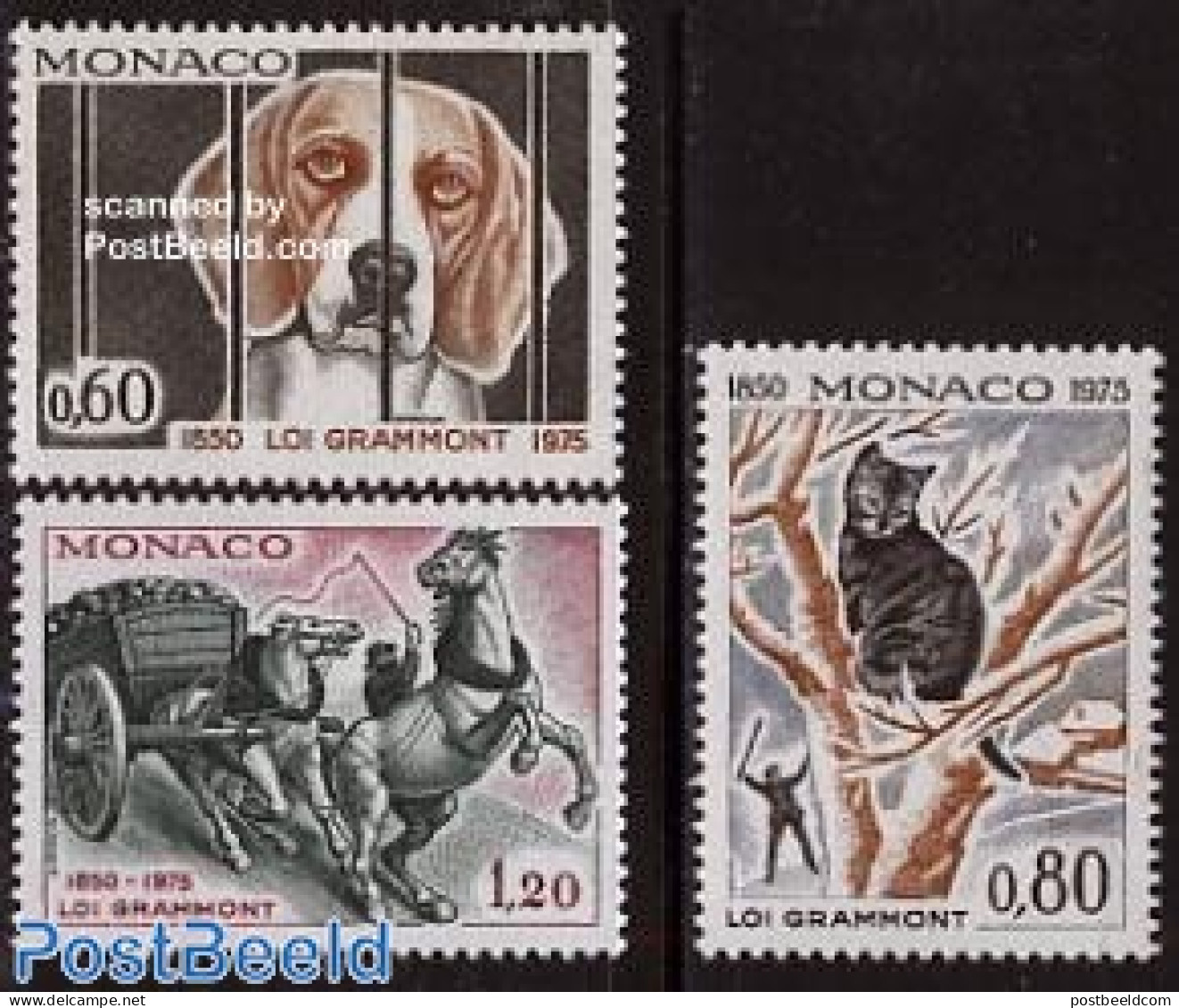 Monaco 1975 Animal Protection 3v, Mint NH, Nature - Animals (others & Mixed) - Cats - Dogs - Horses - Ongebruikt