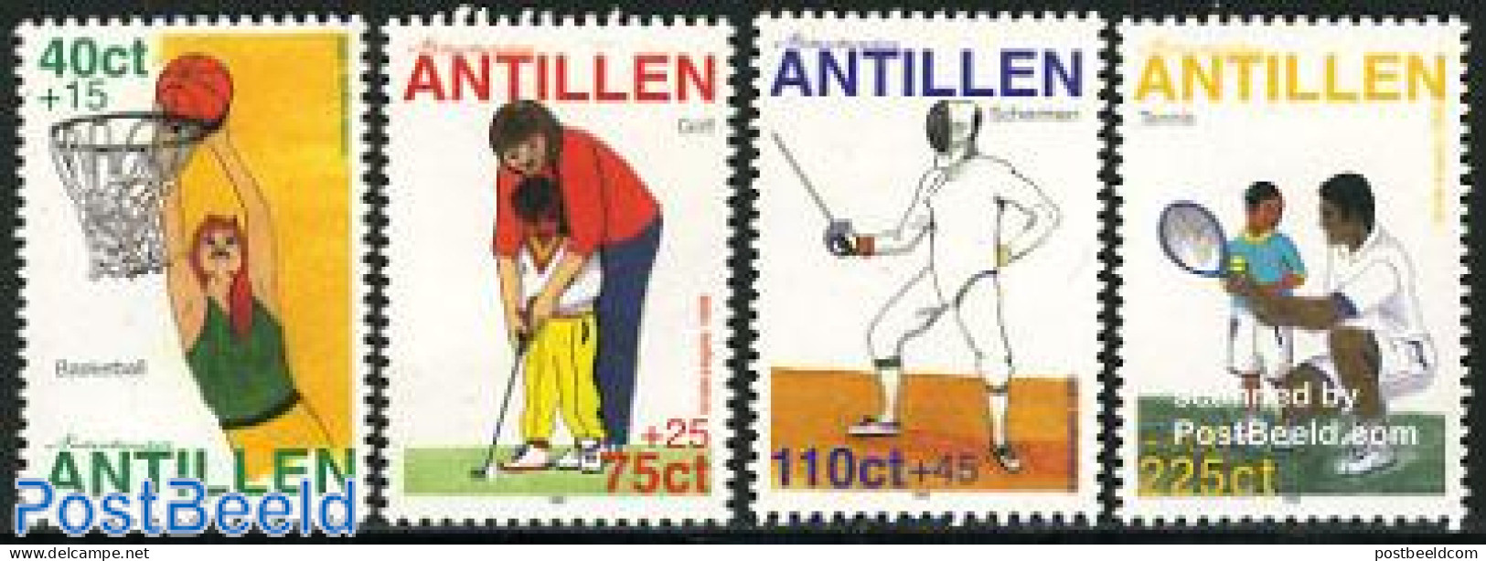 Netherlands Antilles 1999 Child Welfare 4v, Mint NH, Sport - Basketball - Fencing - Golf - Tennis - Pallacanestro
