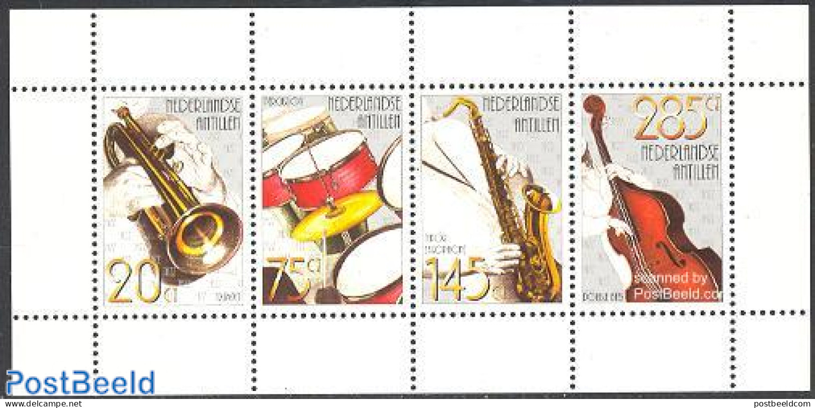 Netherlands Antilles 2003 Music 4v M/s, Mint NH, Performance Art - Music - Musical Instruments - Musique