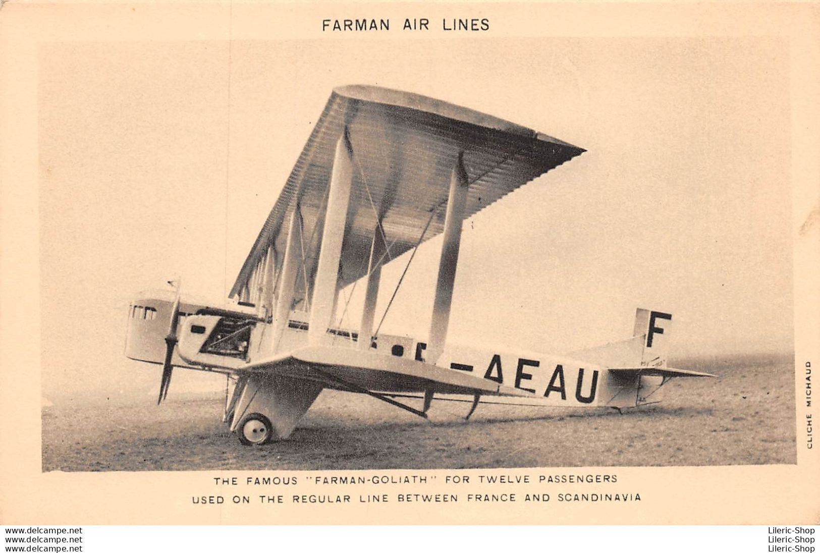 FARMAN AIR LINES THE FAMOUS "FARMAN-GOLIATH" FOR TWELVE PASSENGERS - 1919-1938: Entre Guerres