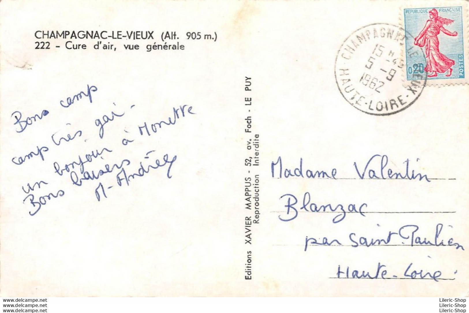 CHAMPAGNAC-LE-VIEUX (43) Cpsm 1962 ▬ 222 - Cure D'air, Vue Générale  Editions XAVIER MAPPUS  - Other & Unclassified