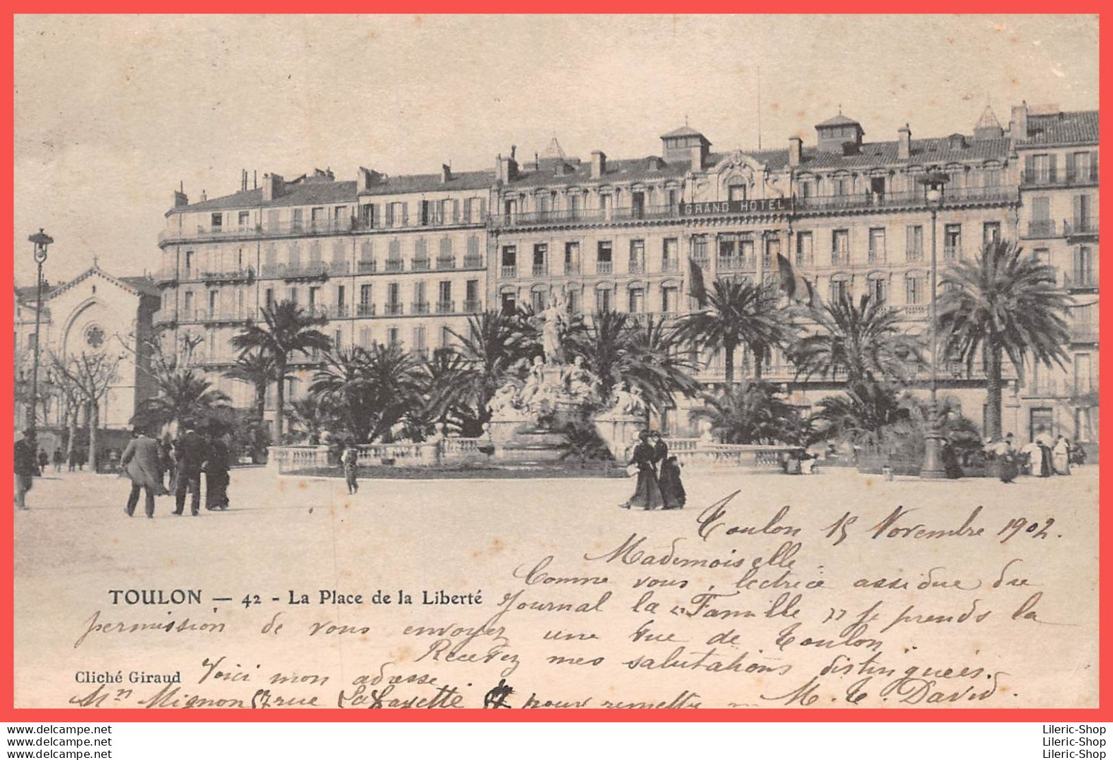 TOULON (83) - Cpa 1902 - La Place De La Liberté - Le Grand Hôtel - A Gauche Le Temple Protestant - Cliché Giraud - Toulon