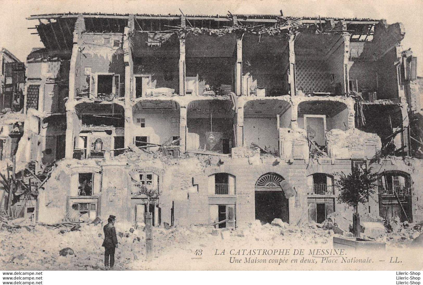 Séisme Du 28 Décembre 1908 - Catastrophe De Messine - Une Maison Coupée En Deux, Place Nationale - Messina