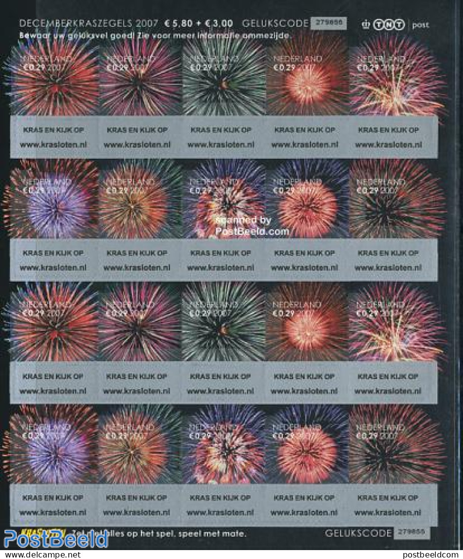 Netherlands 2007 Christmas Lottery Stamps M/s (2x10v), Mint NH, Religion - Christmas - Art - Fireworks - Unused Stamps