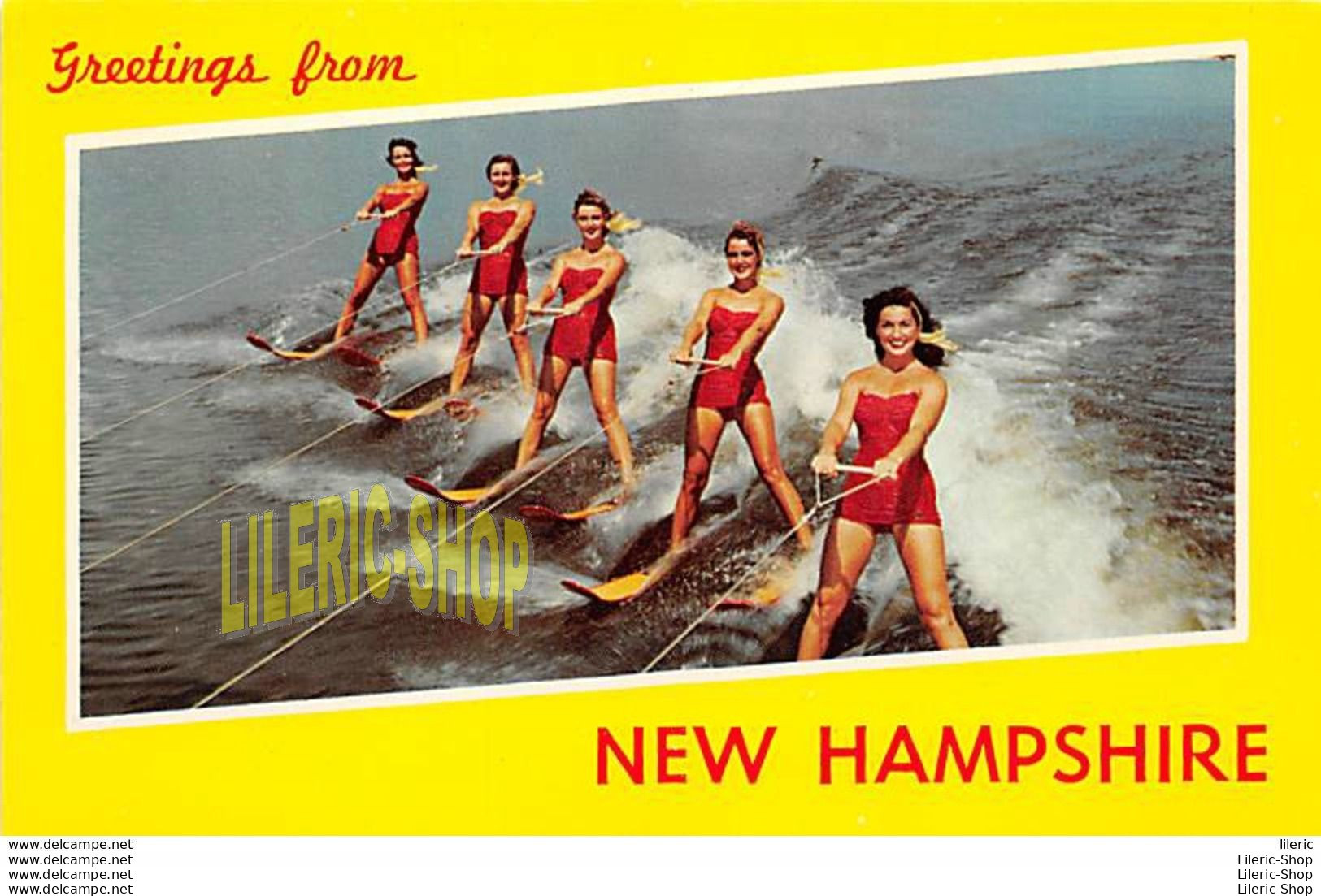 CROWN COLOR VIEWS, INC. GREETINGS FROM NEW HAMPSHIRE - Water Skiing Ski Nautique - 5 Pretty Women In Swimsuit - Ski Náutico