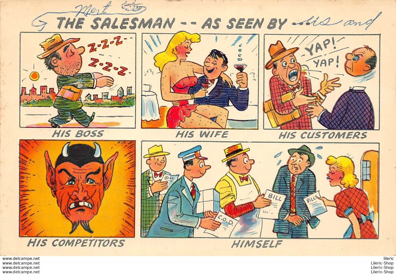 Vintage1950s Comic Postcard THE SALESMAN - - AS BEEN BY - Humor