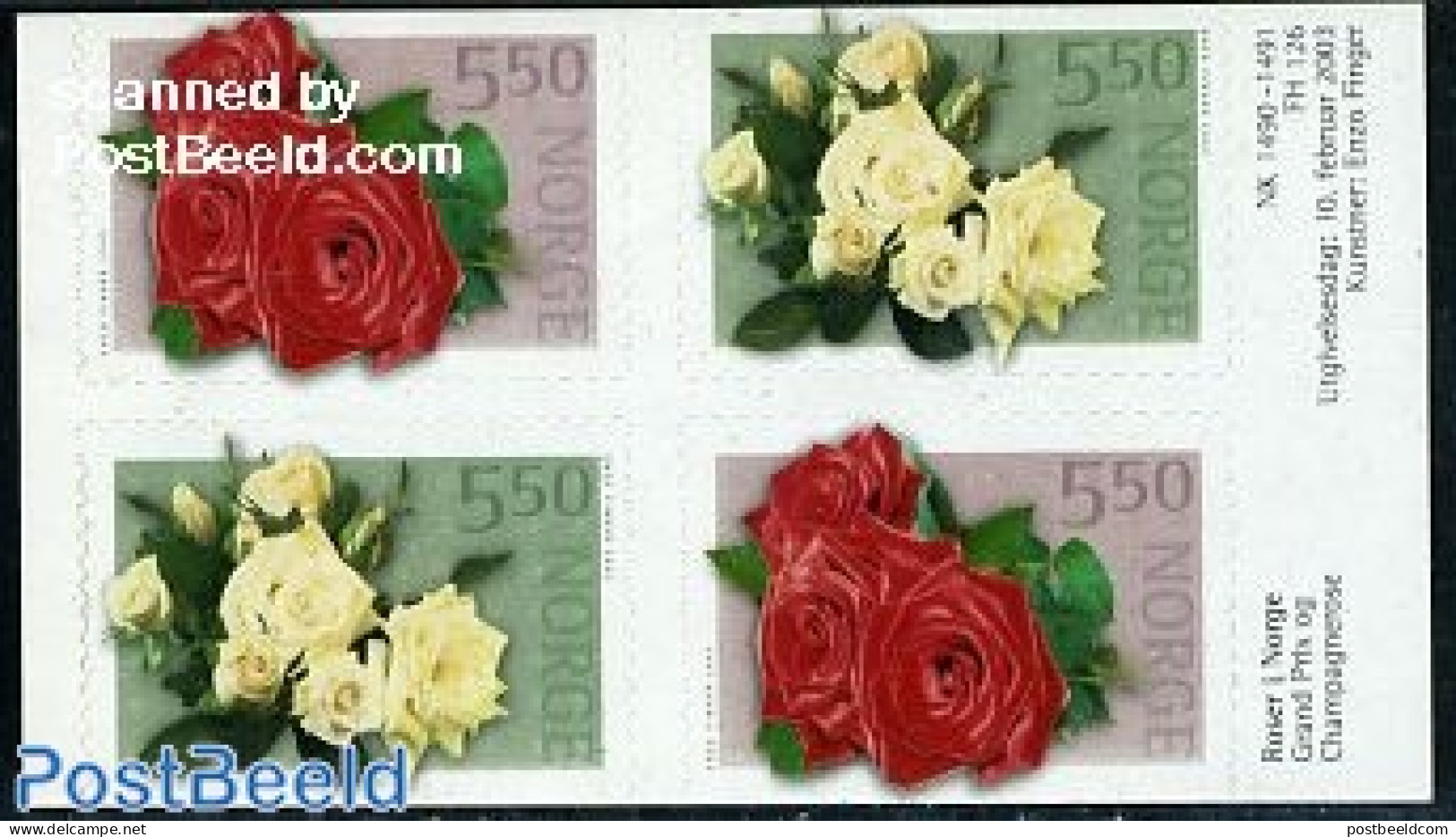 Norway 2003 Roses 4v From Booklet S-a, Mint NH, Nature - Flowers & Plants - Roses - Neufs