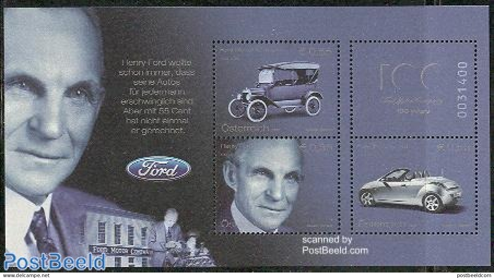 Austria 2003 Ford Centenary S/s, Mint NH, Transport - Automobiles - Unused Stamps