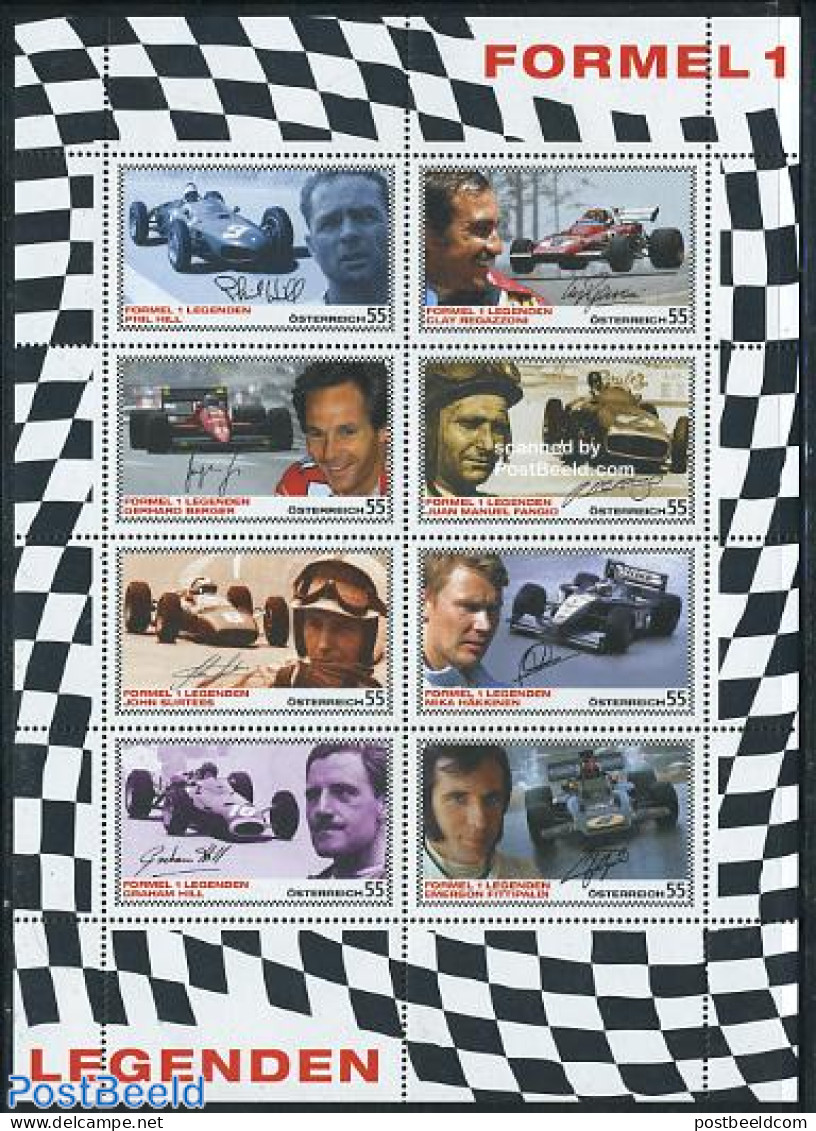Austria 2007 F1 Legends 8v M/s, Mint NH, Sport - Transport - Autosports - Sport (other And Mixed) - Automobiles - Unused Stamps