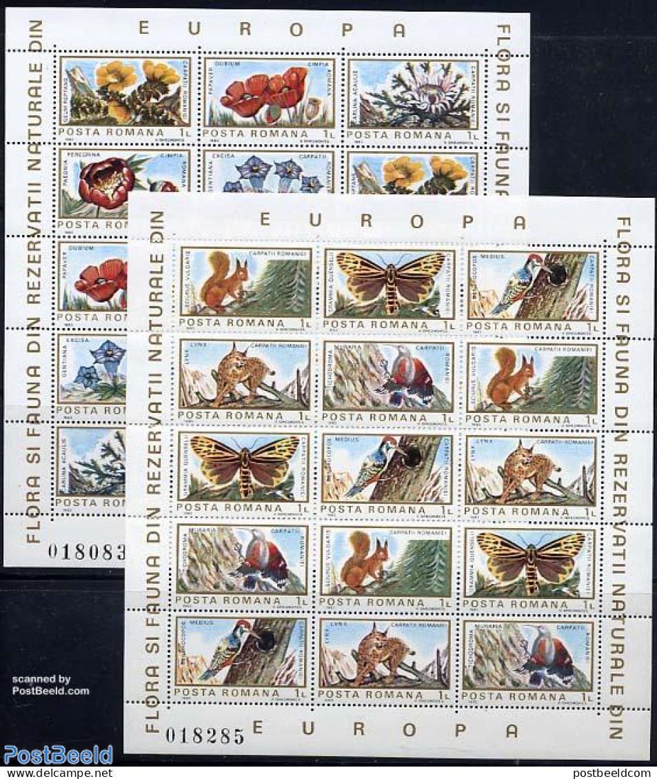 Romania 1983 Flowers & Animals 2 M/ss, Mint NH, Nature - Animals (others & Mixed) - Birds - Butterflies - Flowers & Pl.. - Neufs