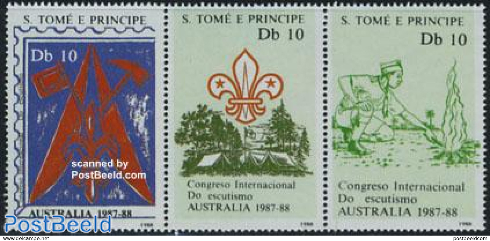 Sao Tome/Principe 1988 World Jamboree 3v, Mint NH, Sport - Scouting - São Tomé Und Príncipe