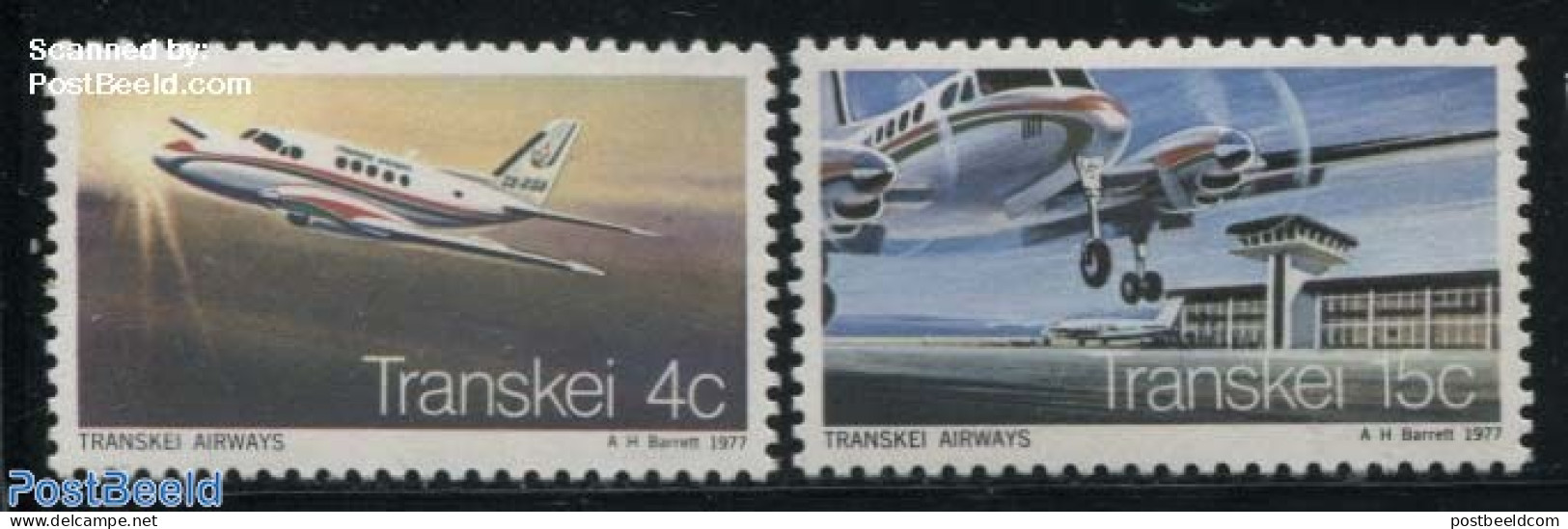 South Africa, Transkei 1977 Transkei Airways 2v, Mint NH, Transport - Aircraft & Aviation - Vliegtuigen