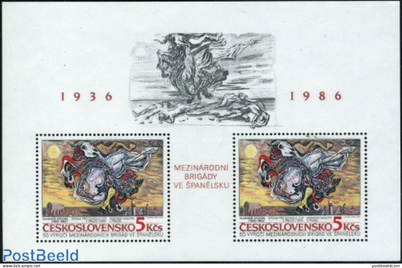 Czechoslovkia 1986 International Brigade Spain S/s, Mint NH, Art - Modern Art (1850-present) - Sonstige & Ohne Zuordnung