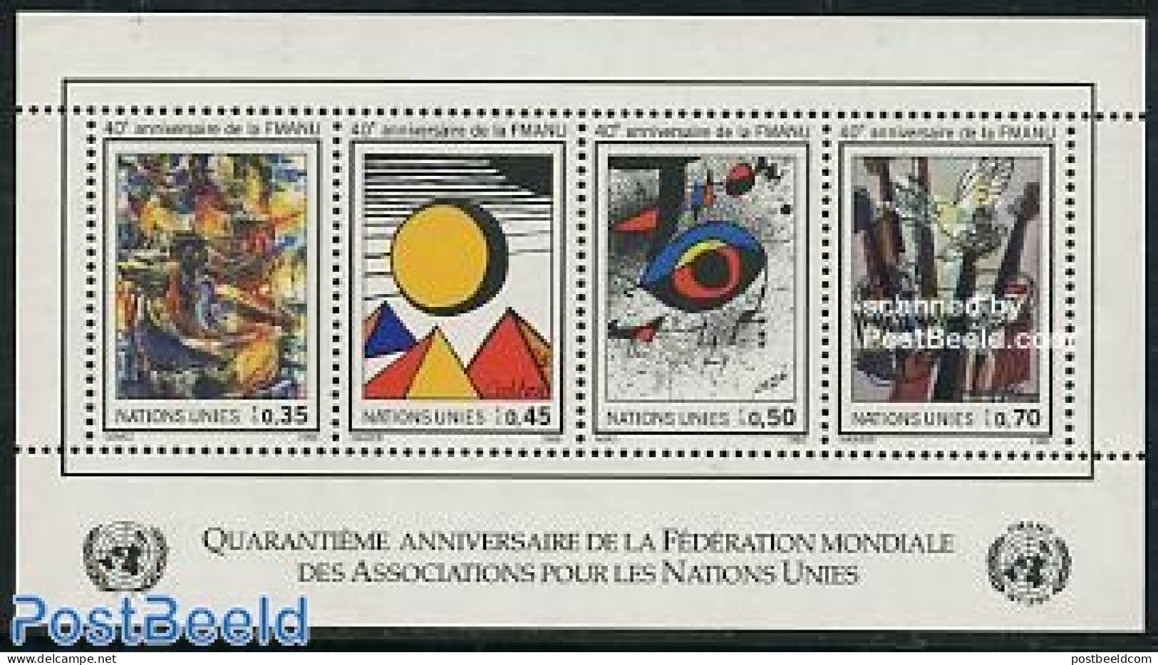 United Nations, Geneva 1986 WFUNA 40th Anniversary S/s, Mint NH, Performance Art - Music - Art - Modern Art (1850-pres.. - Musique