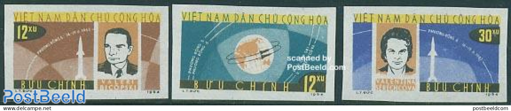 Vietnam 1964 Space Flights 3v Imperforated, Mint NH, Transport - Space Exploration - Sonstige & Ohne Zuordnung