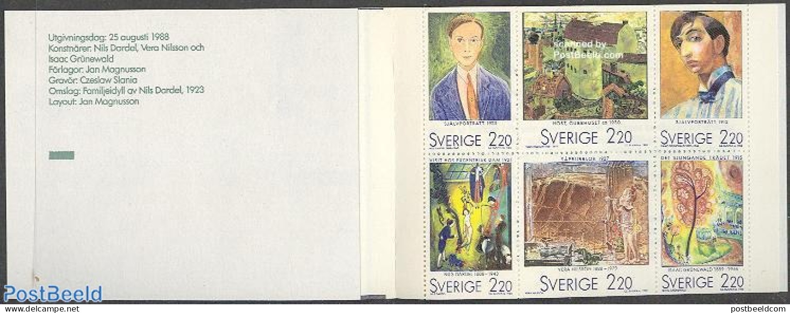 Sweden 1988 Artists 6v In Booklet, Mint NH, Nature - Various - Cats - Dogs - Poultry - Stamp Booklets - Toys & Childre.. - Neufs