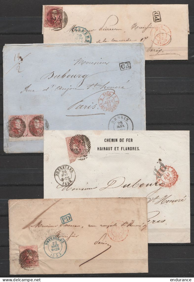 Lot 17 Lettres Chemin De Fer Hainaut & Flandres De BRUXELLES, GAND Et MONS Pour PARIS - Affr.N°7;8;…12A - Entre 1852 Et  - 1858-1862 Médaillons (9/12)