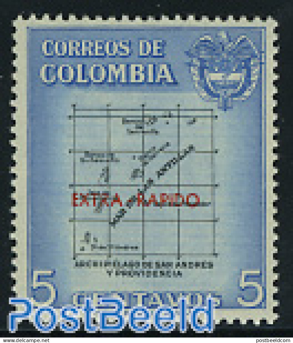 Colombia 1957 Extra Rapido Overprint 1v, Mint NH, Various - Maps - Geography