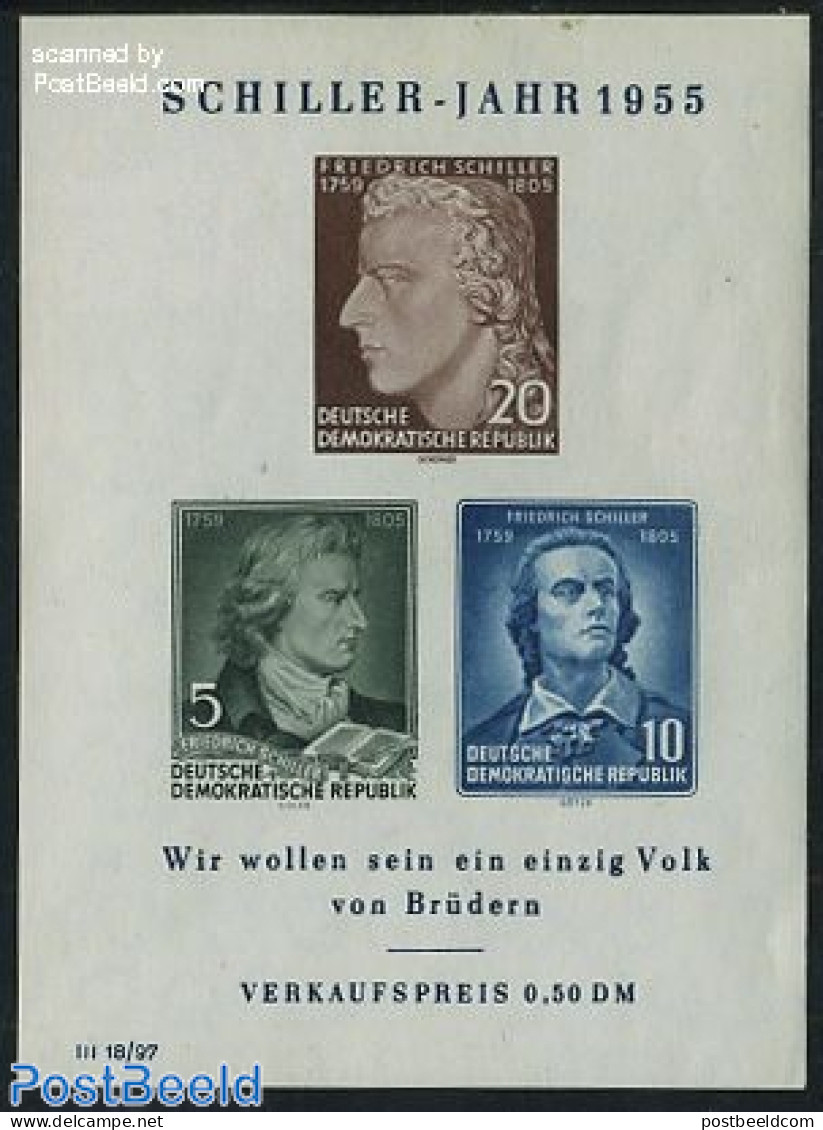 Germany, DDR 1955 Schiller S/s, Mint NH, Art - Authors - Sonstige & Ohne Zuordnung