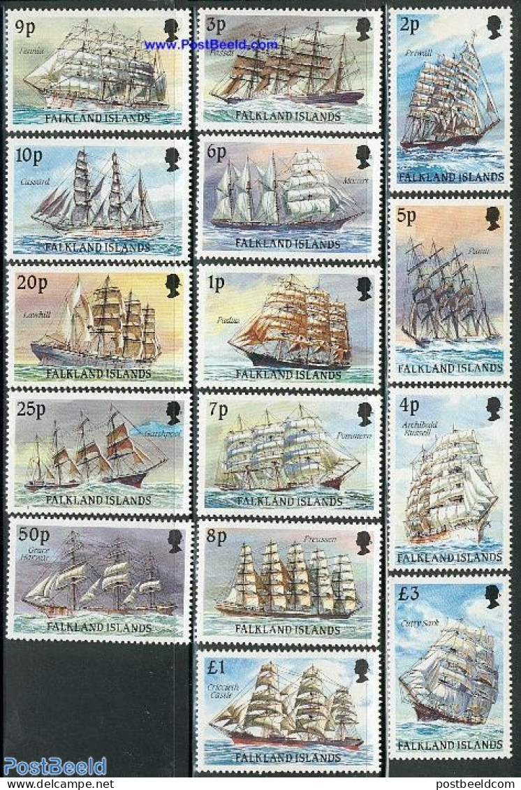 Falkland Islands 1989 Ships 15v (no Year On Stamps), Mint NH, Transport - Ships And Boats - Barche