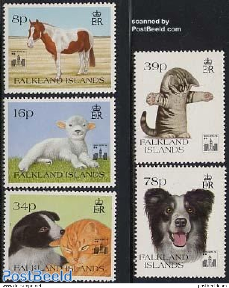 Falkland Islands 1994 Domestic Animals, Hong Kong 94 Overprints 5v, Mint NH, Nature - Animals (others & Mixed) - Cats .. - Andere & Zonder Classificatie