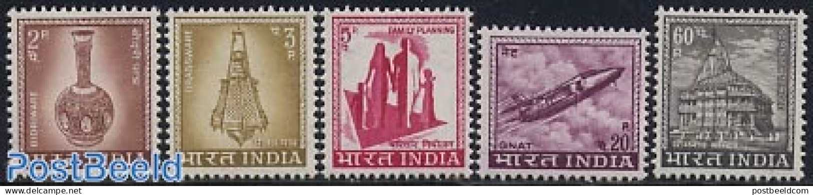 India 1967 Definitives 5v, Mint NH, Transport - Aircraft & Aviation - Art - Ceramics - Unused Stamps