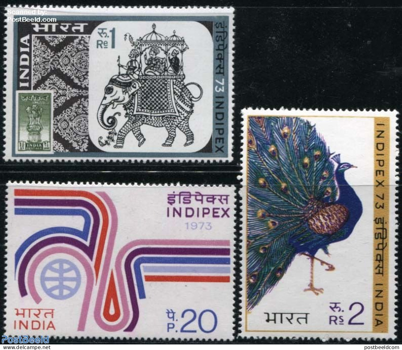 India 1973 INDIPEX 3v, Mint NH, Nature - Birds - Elephants - Stamps On Stamps - Neufs