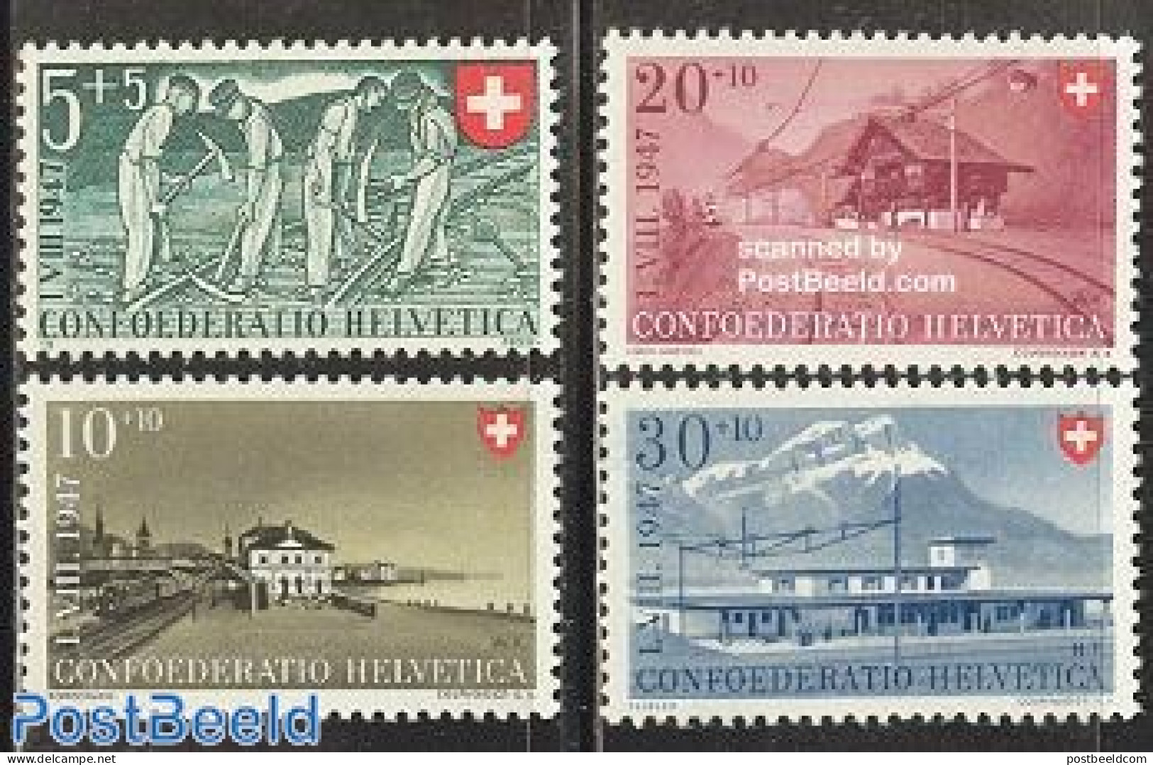 Switzerland 1947 Pro Patria, Railways 4v, Mint NH, Transport - Railways - Unused Stamps