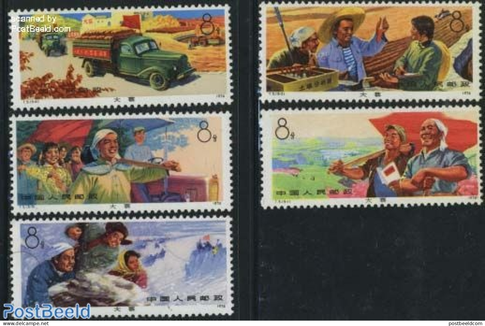 China People’s Republic 1974 Agricultural Workers 5v, Mint NH, Transport - Various - Automobiles - Agriculture - Ongebruikt