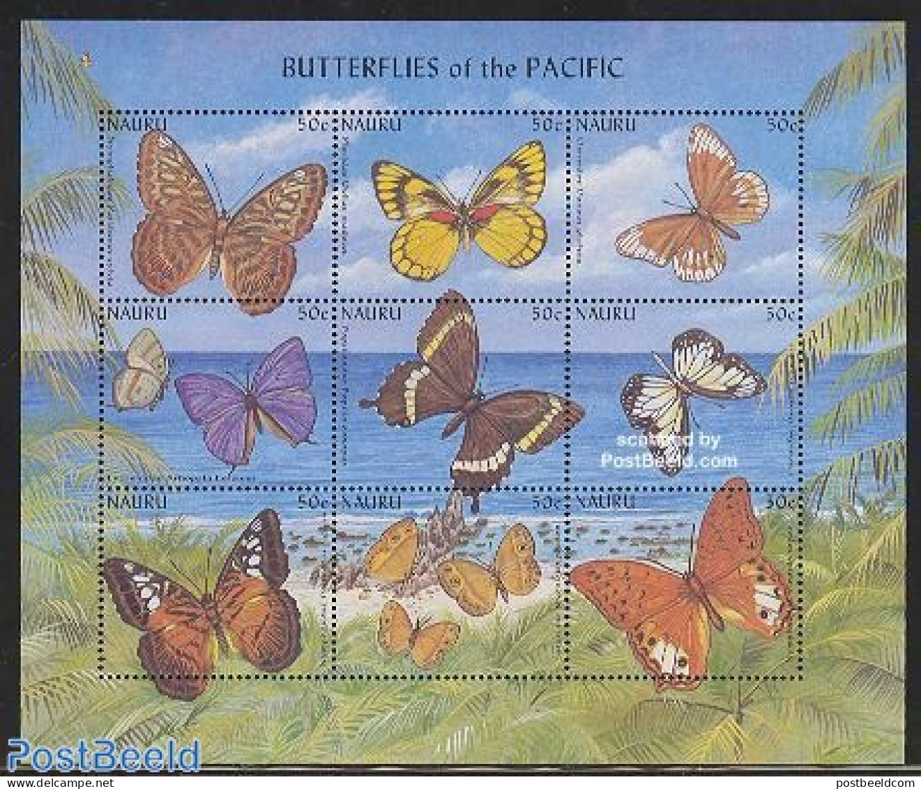 Nauru 2002 Butterflies 9v M/s, Mint NH, Nature - Butterflies - Other & Unclassified