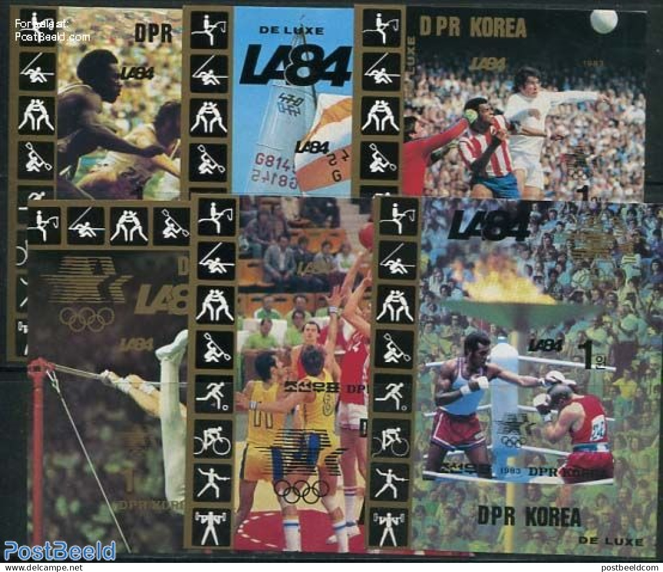 Korea, North 1983 Olympic Games, LA 1984 6 S/s, Imperforated, Mint NH, Sport - Athletics - Basketball - Boxing - Footb.. - Athlétisme