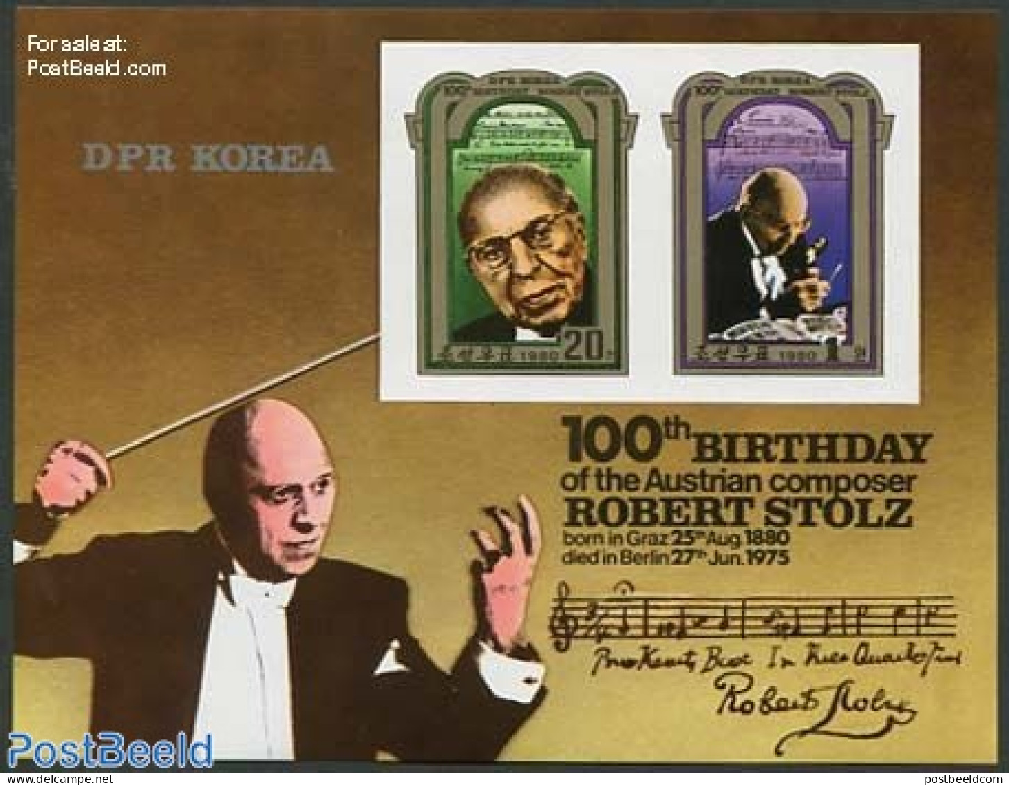 Korea, North 1980 Robert Stolz 2v M/s, Imperforated, Mint NH, Performance Art - Music - Musica