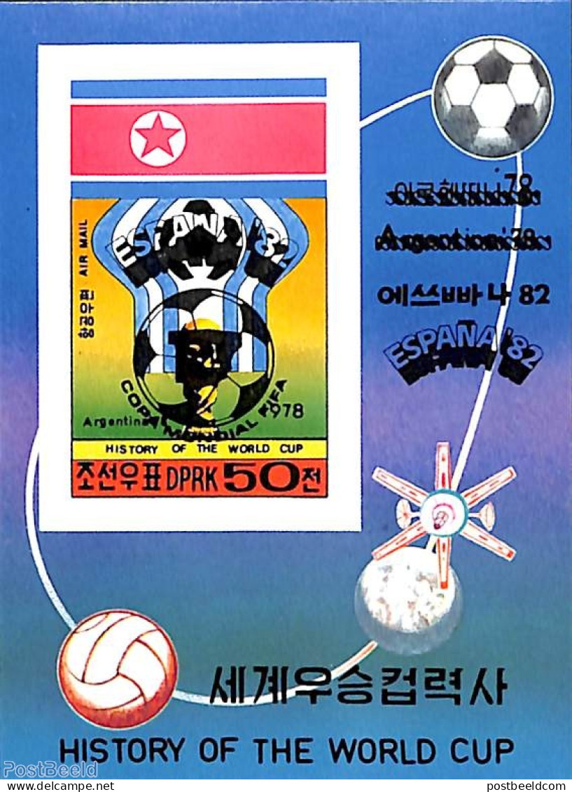 Korea, North 1981 World Cup Football Spain S/s, Overprint, Imperforated, Mint NH, Sport - Transport - Football - Space.. - Corée Du Nord