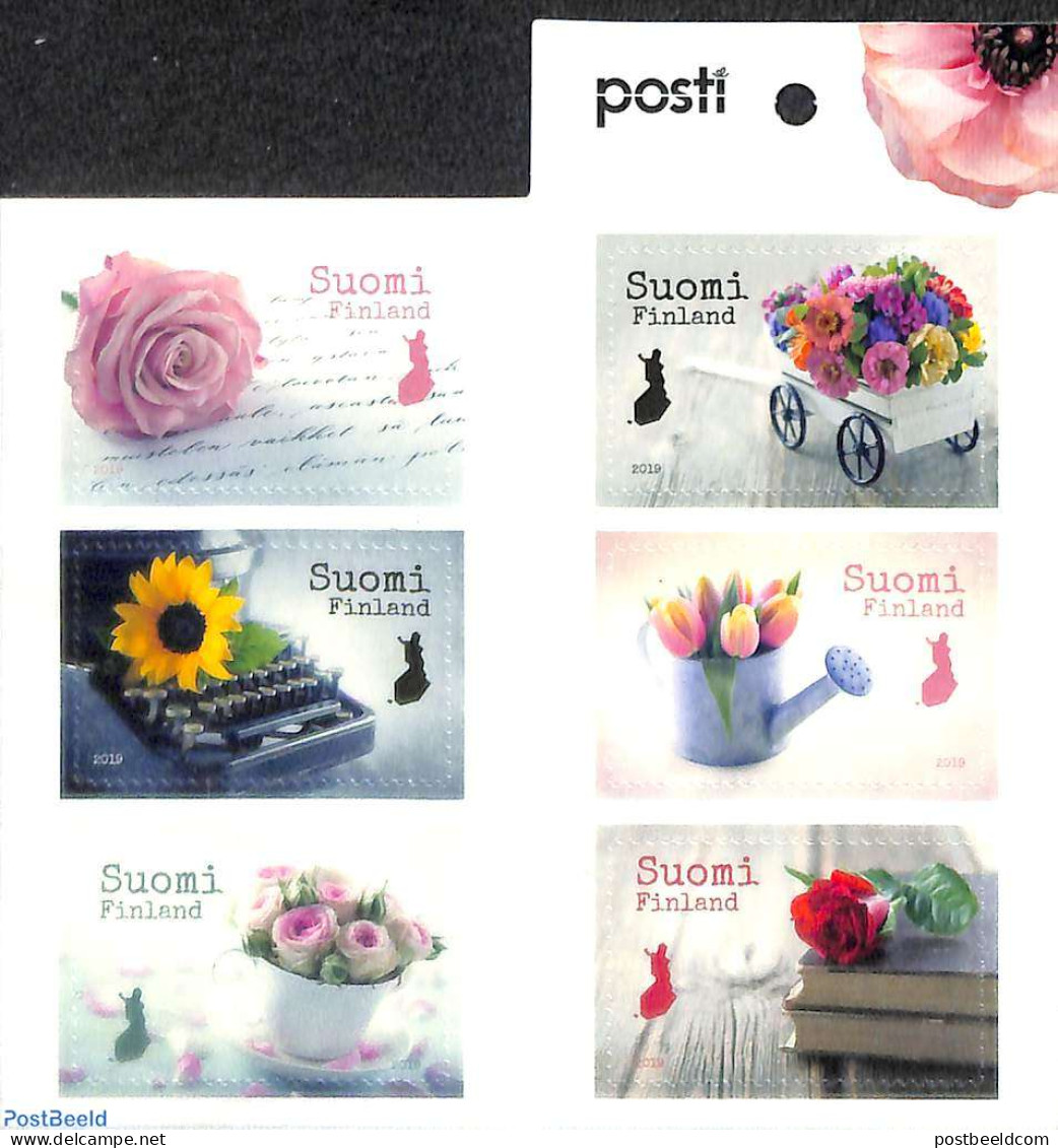 Finland 2019 Flowers 6v S-a In Booklet, Mint NH, Nature - Flowers & Plants - Roses - Stamp Booklets - Art - Handwritin.. - Ongebruikt