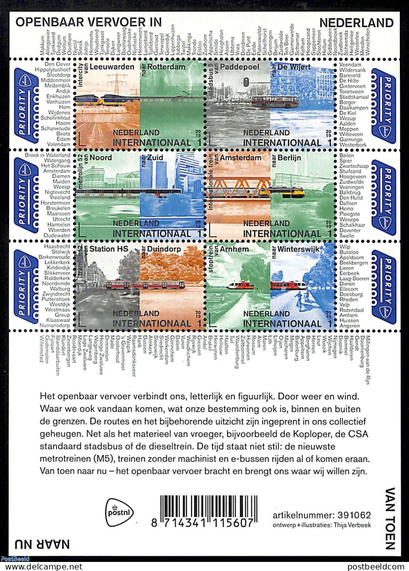 Netherlands 2019 Public Transport, International 6v M/s, Mint NH, Transport - Railways - Ungebraucht